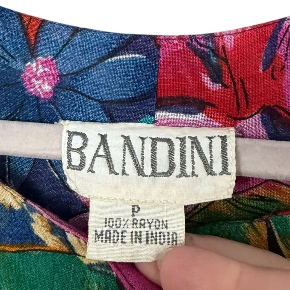 Vintage 80s Bandini Tropical Floral Maxi Dress Women’s XL Rayon Resort Botanical - Picture 2 of 6